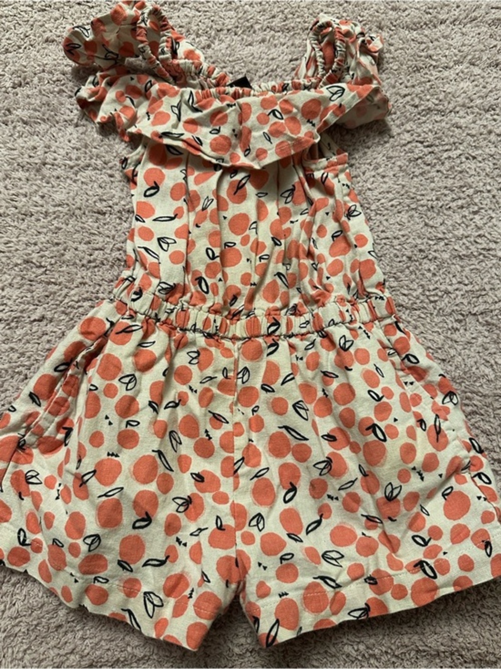 🍑 Tea Collection Peach Print Flutter Sleeve Romper Dress 2T